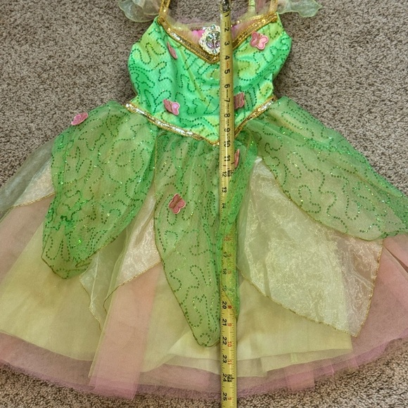 Disney TinkerBell Fairy Butterfly Costume Green Gold Sparkle Girls 7/8 Halloween - Picture 8 of 12